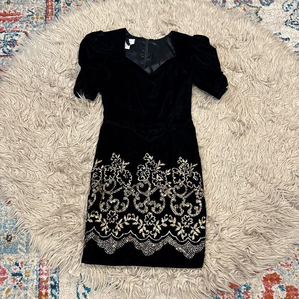 Jessica McClintock Velvet 80s Gunnesax dress size 5-6